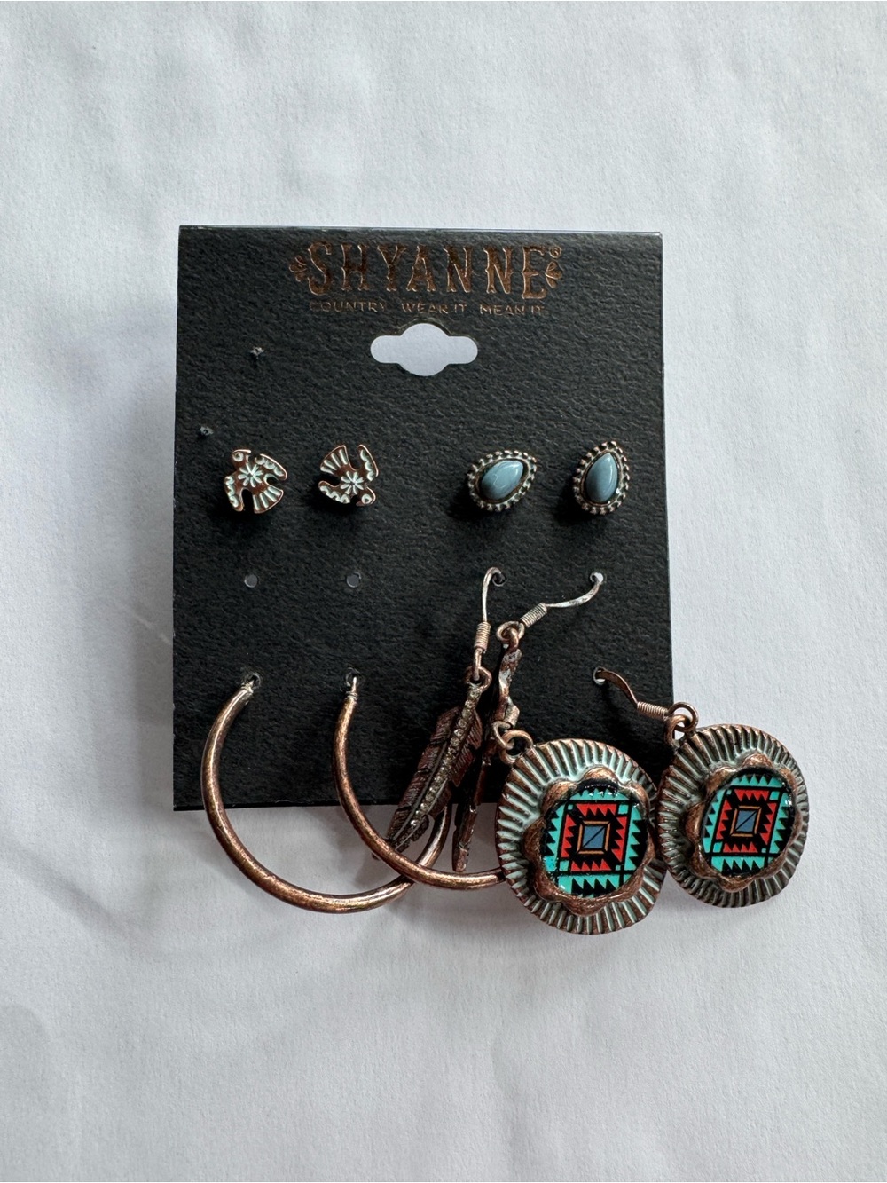 Shyanne Copper Hoops with Turquoise & Red Southwestern Drop Earrings